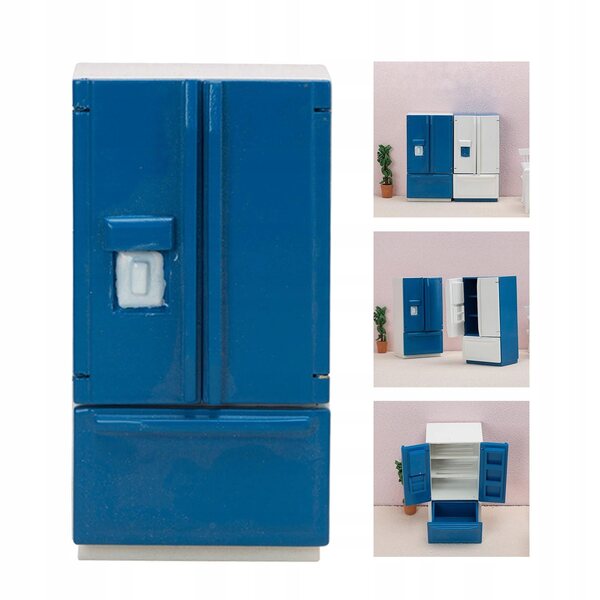 1:12 Mini-Holzkühlschrank für Puppenhaus, hellblaue Miniatureinrichtung