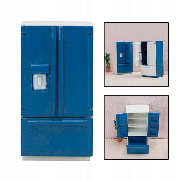 1:12 Mini-Holzkühlschrank für Puppenhaus, hellblaue Miniatureinrichtung