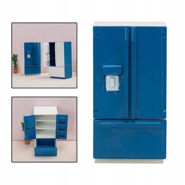 1:12 Mini-Holzkühlschrank für Puppenhaus, hellblaue Miniatureinrichtung