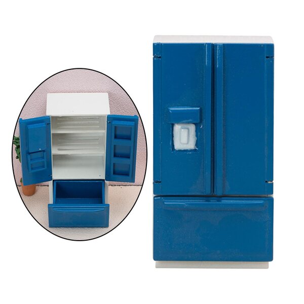 1:12 Mini-Holzkühlschrank für Puppenhaus, hellblaue Miniatureinrichtung