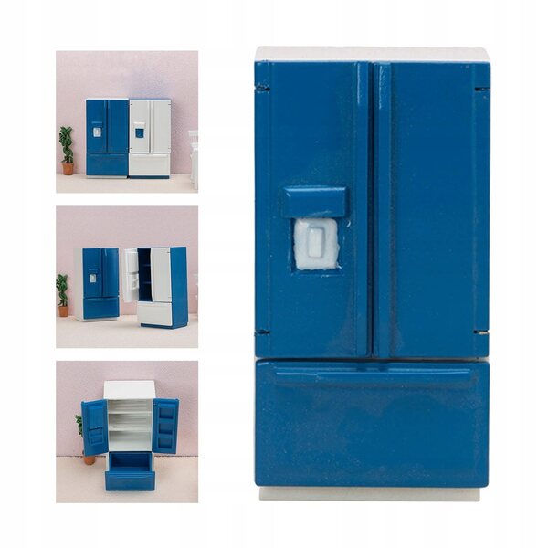 1:12 Mini-Holzkühlschrank für Puppenhaus, hellblaue Miniatureinrichtung