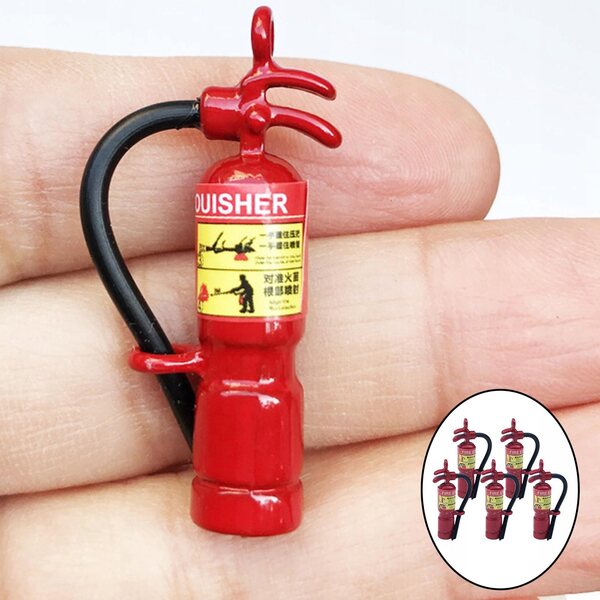 1:12 Mini-Feuerlöscher aus Metall für Puppenhaus – Set mit 5 Dekorationen