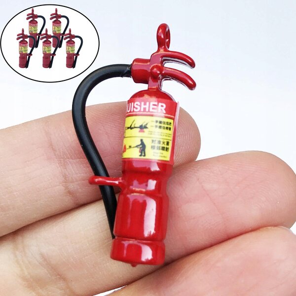 1:12 Mini-Feuerlöscher aus Metall für Puppenhaus – Set mit 5 Dekorationen