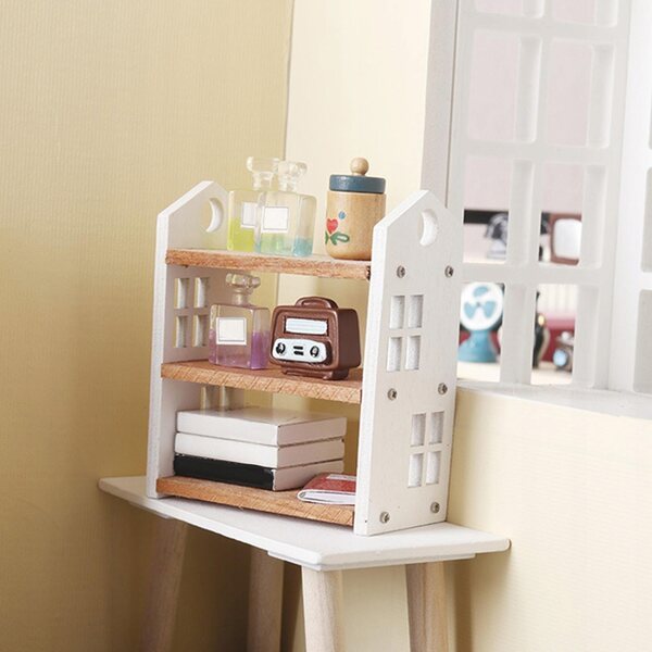 1:12 Mini-Puppenhaus-Geschenk aus Holz, 3-stöckiges Regal