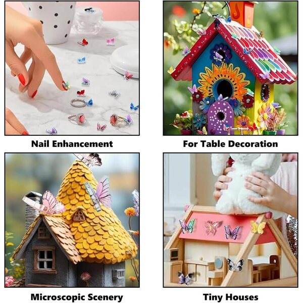 50 Mini-Schmetterlinge aus mehrfarbigem Kunstharz für Basteldekorationen und 3D-Nägel