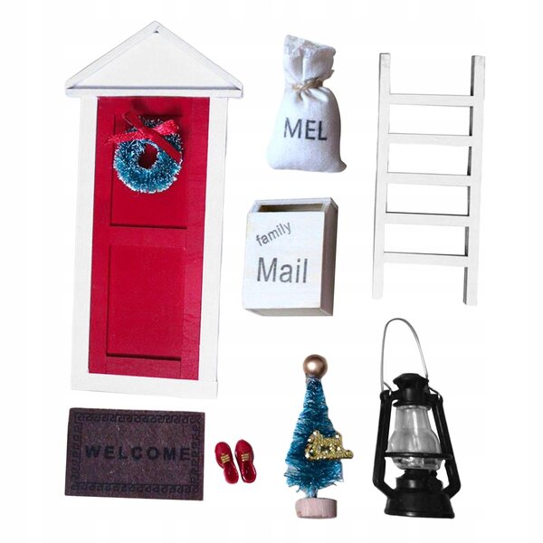 Ein hölzernes Puppenhaus mit Weihnachtsdekoration im Maßstab 1:12 und 1:6