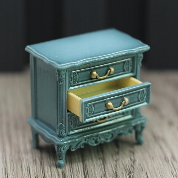 Miniatura 1:16 Comodino in Legno per Casa delle Bambole con Cassetto