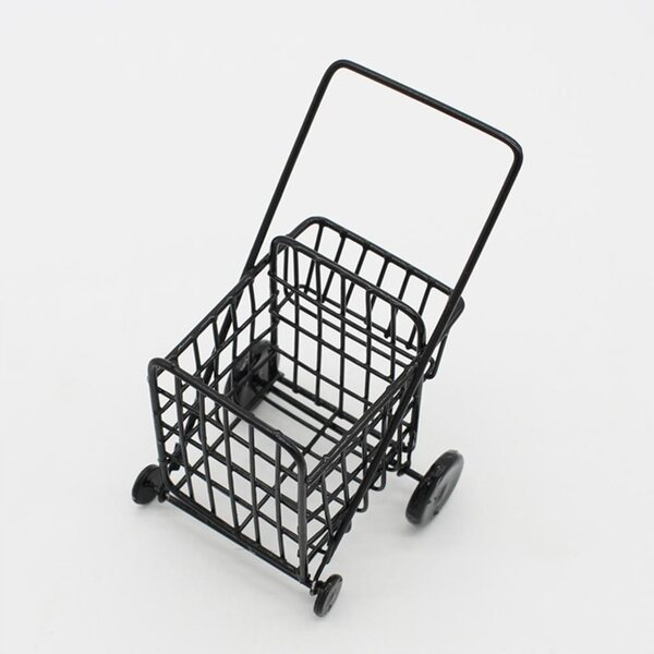 Miniature carrello della spesa in metallo con borsa rossa per casa delle bambole 1:12