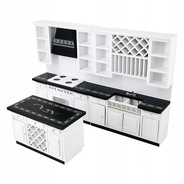 Set Mobili Miniatura Cucina in Legno di Betulla per Casa delle Bambole 1:12