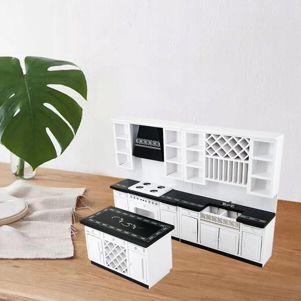 Set Mobili Miniatura Cucina in Legno di Betulla per Casa delle Bambole 1:12