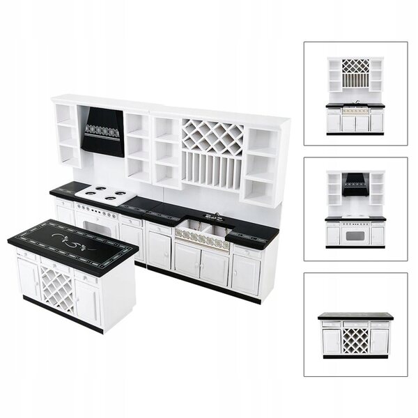Set Mobili Miniatura Cucina in Legno di Betulla per Casa delle Bambole 1:12