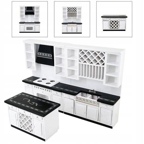 Set Mobili Miniatura Cucina in Legno di Betulla per Casa delle Bambole 1:12