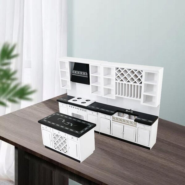 Set Mobili Miniatura Cucina in Legno di Betulla per Casa delle Bambole 1:12