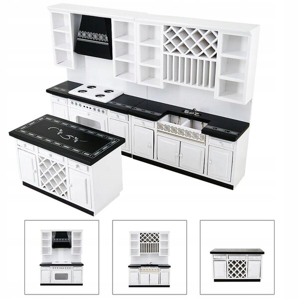 Set Mobili Miniatura Cucina in Legno di Betulla per Casa delle Bambole 1:12