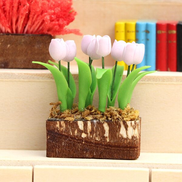 Fiore Miniatura per Casa delle Bambole Accessorio DIY in Resina Rosa 3,8 cm