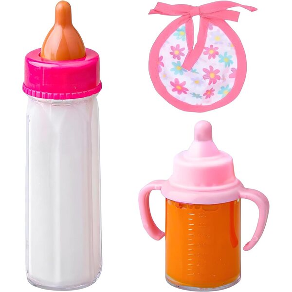 Set Biberon Magico Bambole 3 Pezzi con Latte e Bottiglia Effetto Reale + Bavaglino
