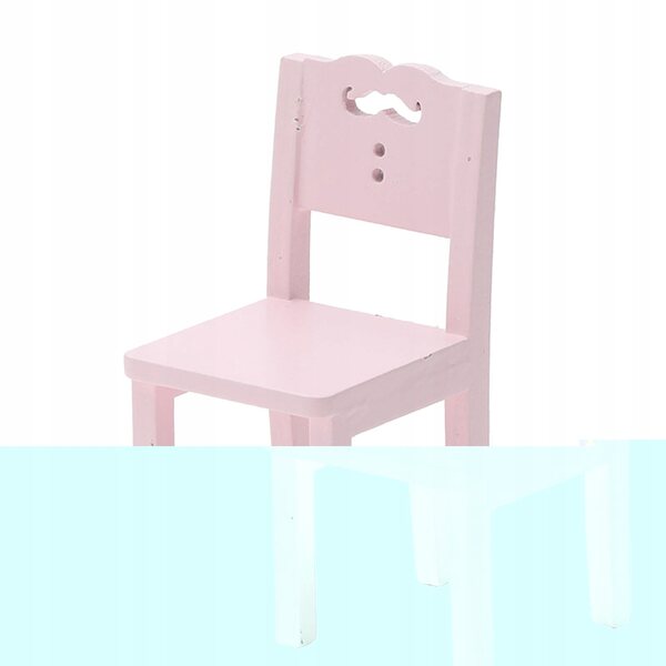 Houten poppenhuismeubelset met roze stoel en miniatuurtafel