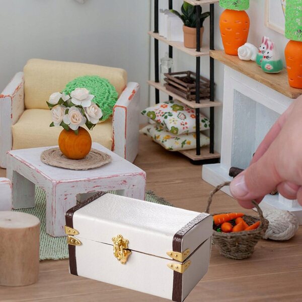 Holzkoffer Miniatur 1:12 für Puppenhaus Weiß und Braun