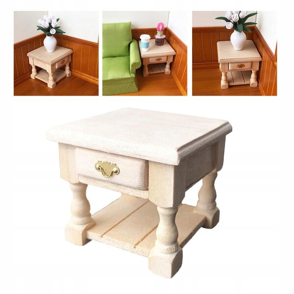 Houten salontafel miniatuur voor poppenhuis 1:12 ongeverfd