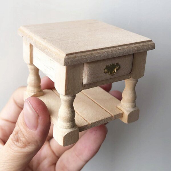 Houten salontafel miniatuur voor poppenhuis 1:12 ongeverfd