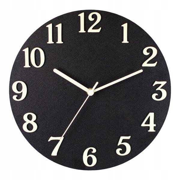 Leuchtende schwarze Holzwanduhr mit fluoreszierenden Zahlen, 30 cm