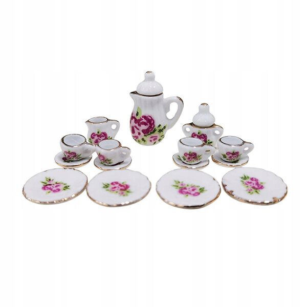 Set Porcellana Miniatura per Casa delle Bambole 1:12 con Tazze e Teiera