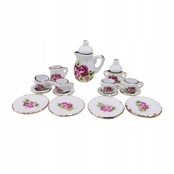 Set Porcellana Miniatura per Casa delle Bambole 1:12 con Tazze e Teiera