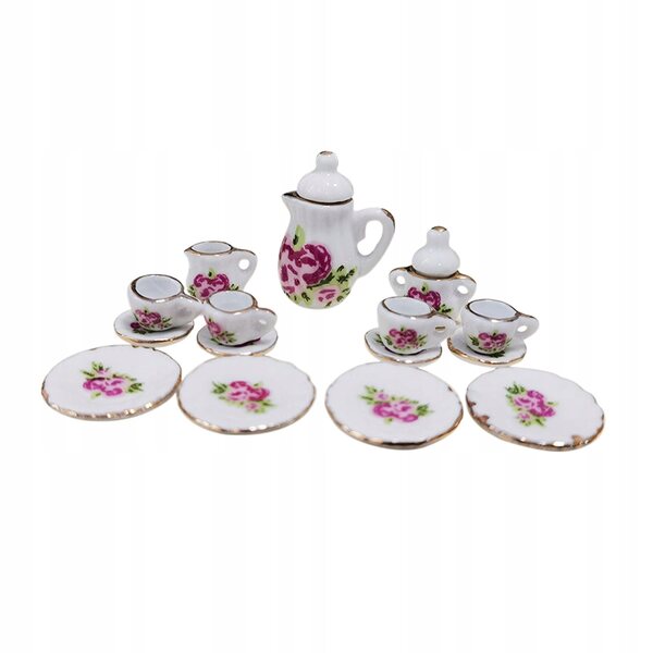 Set Porcellana Miniatura per Casa delle Bambole 1:12 con Tazze e Teiera