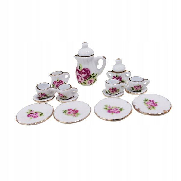 Set Porcellana Miniatura per Casa delle Bambole 1:12 con Tazze e Teiera