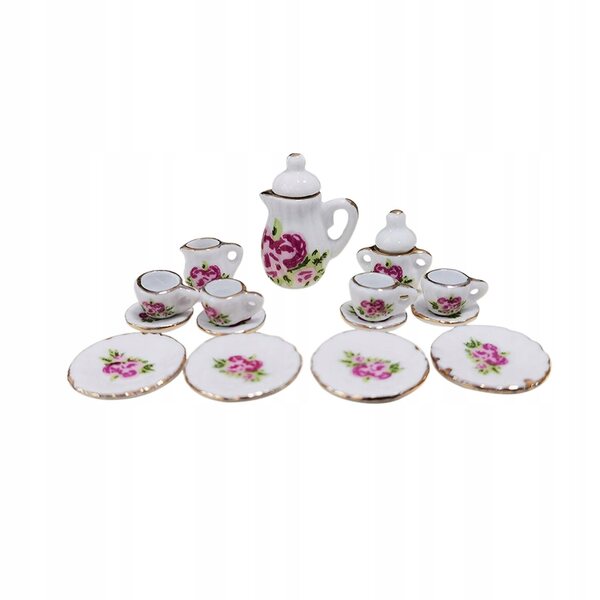 Set Porcellana Miniatura per Casa delle Bambole 1:12 con Tazze e Teiera