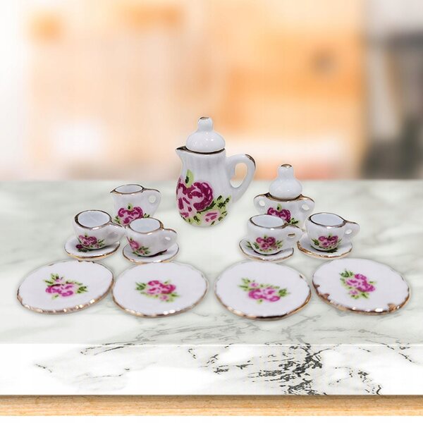 Set Porcellana Miniatura per Casa delle Bambole 1:12 con Tazze e Teiera
