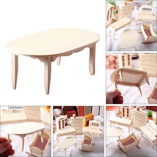 1:12 Miniatur-Holzmöbel-Set für Puppenhaus – Tisch und Kommode