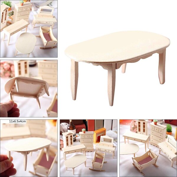 1:12 Miniatur-Holzmöbel-Set für Puppenhaus – Tisch und Kommode
