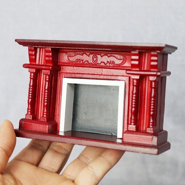 Mini roter Holzkamin für Puppenhaus im Maßstab 1:12
