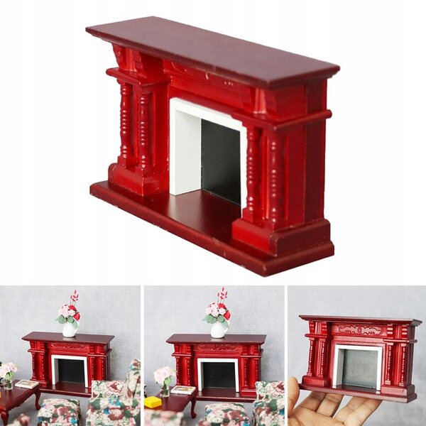 Mini roter Holzkamin für Puppenhaus im Maßstab 1:12