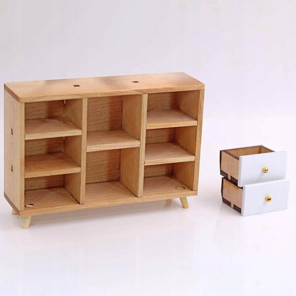 1:12 Puppenhaus-Holzmöbel-Miniatur mit 6 Fächern und 2 Schubladen