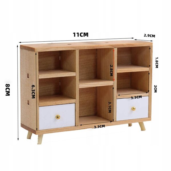 1:12 Puppenhaus-Holzmöbel-Miniatur mit 6 Fächern und 2 Schubladen