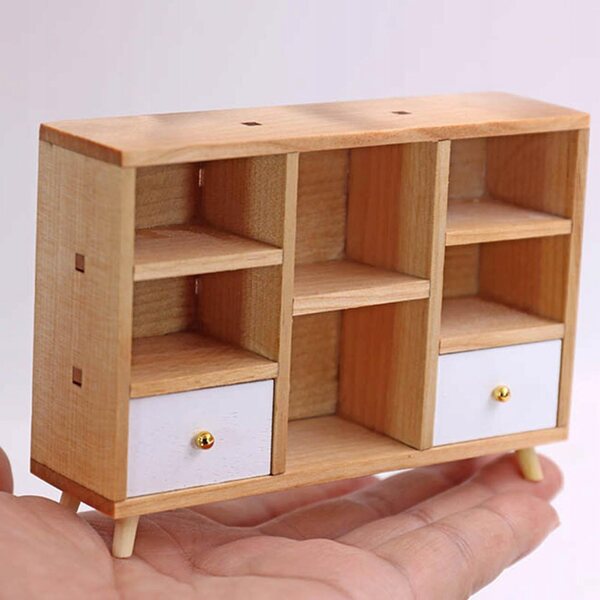 1:12 Puppenhaus-Holzmöbel-Miniatur mit 6 Fächern und 2 Schubladen