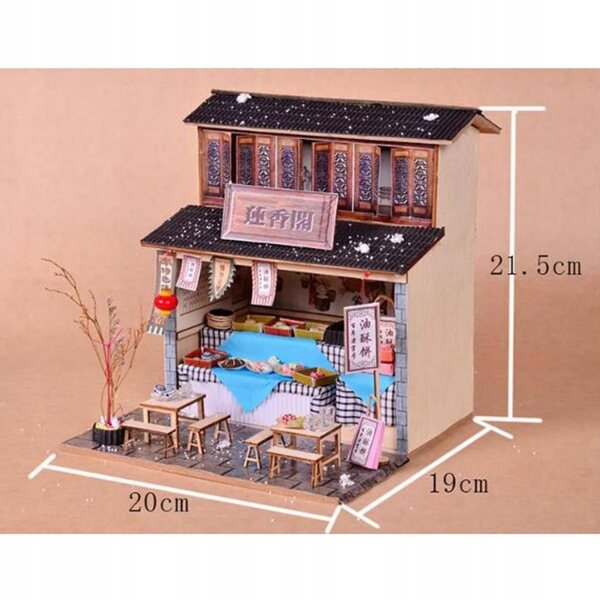 DIY-Puppenhaus-Bausatz aus Holz im Maßstab 1:24 mit Vintage-Möbeln und LED-Leuchten