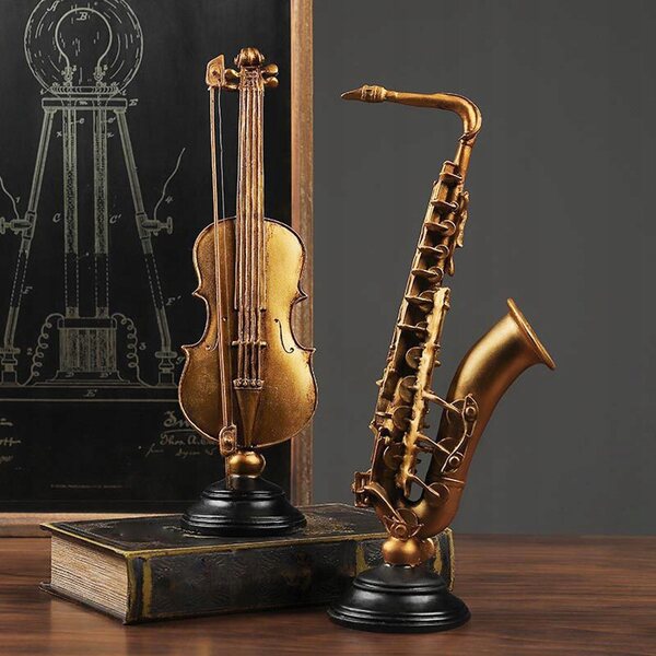 Dekorative Vintage-Statue für Heimbüro, Kunstharz, Violine