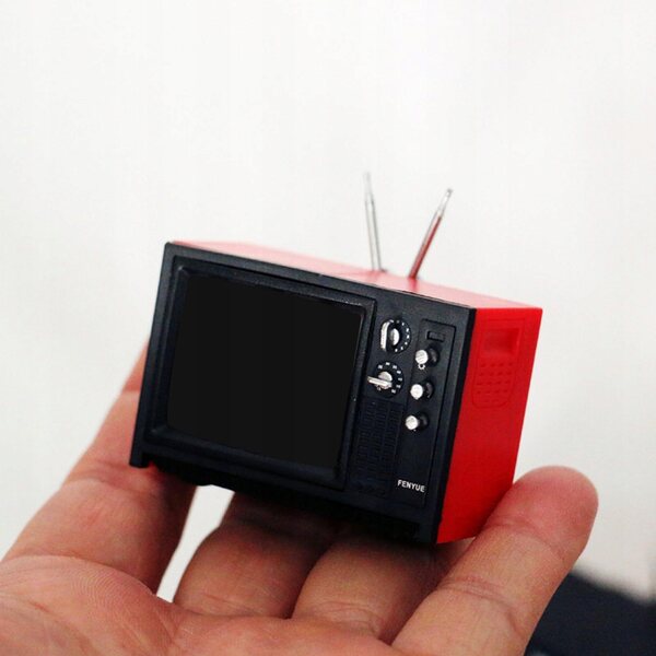 Mini telewizore retro miniatura per casa delle bambole con luce e suono