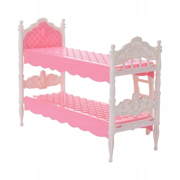 Lit superposé miniature en bois pour maison de poupée 1:12 échelle rose