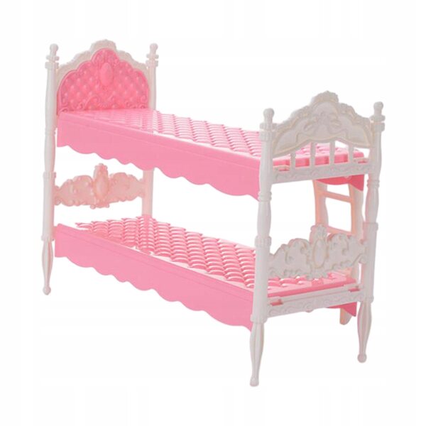 Lit superposé miniature en bois pour maison de poupée 1:12 échelle rose