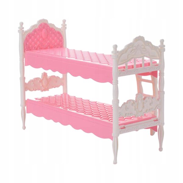 Lit superposé miniature en bois pour maison de poupée 1:12 échelle rose