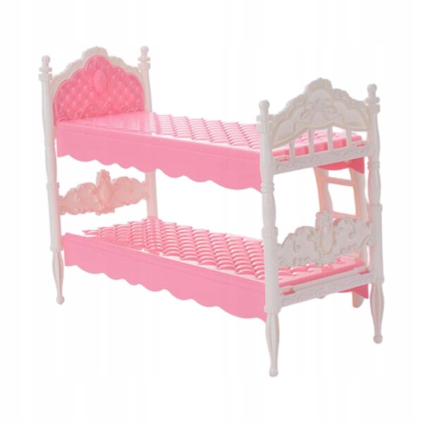 Lit superposé miniature en bois pour maison de poupée 1:12 échelle rose