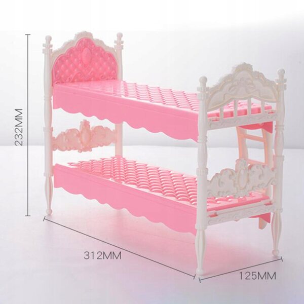 Lit superposé miniature en bois pour maison de poupée 1:12 échelle rose