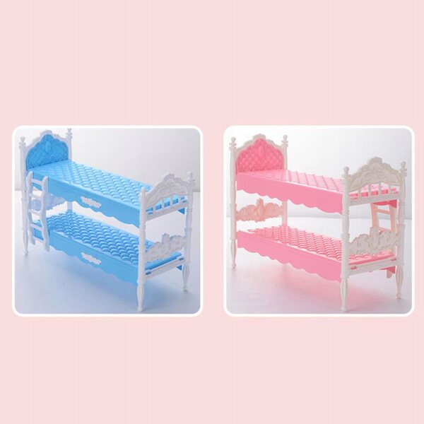Lit superposé miniature en bois pour maison de poupée 1:12 échelle rose