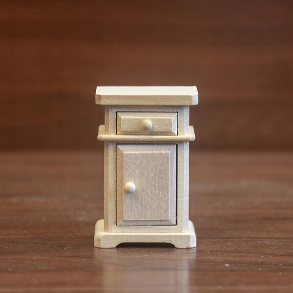 Miniatura Stolik Nocny in Legno 1:12 per Casa delle Bambole con 2 Cassetti