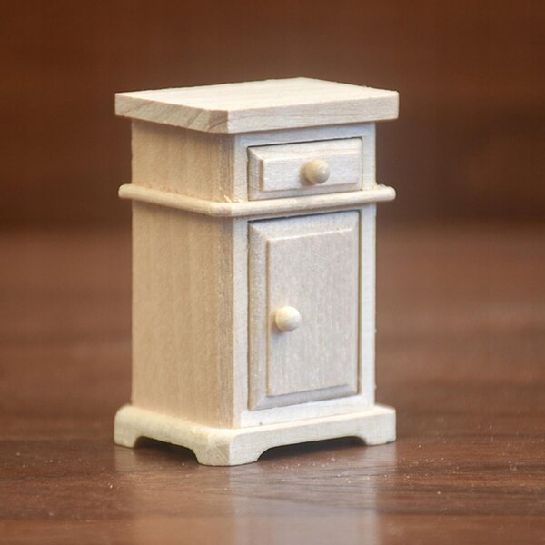 Miniatura Stolik Nocny in Legno 1:12 per Casa delle Bambole con 2 Cassetti