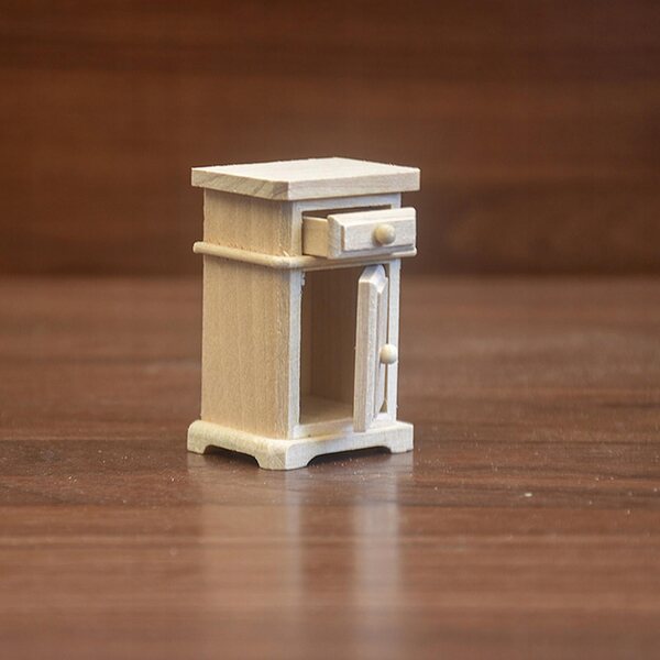 Miniatura Stolik Nocny in Legno 1:12 per Casa delle Bambole con 2 Cassetti